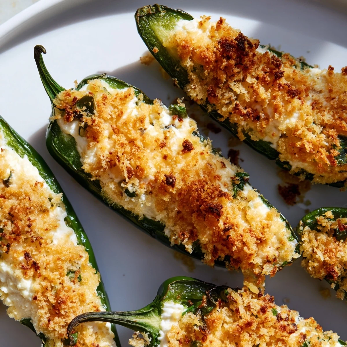 Freshly roasted Spicy Jalapeño Poppers with Cream Cheese Filling garnished with cilantro, resting on a marble counter next to a knife.