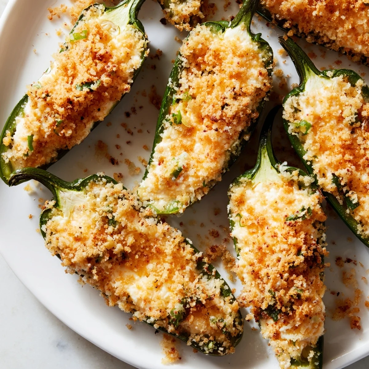 Appetizer platter of Spicy Jalapeño Poppers with Cream Cheese Filling, golden breadcrumbs toasted to perfection, ideal for a game day spread.
