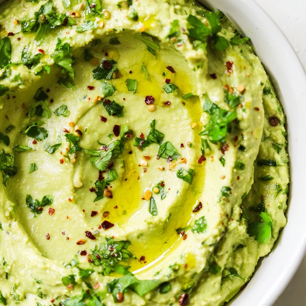 Fresh herb-flecked avocado hummus with warm pita bread and crunchy cucumber slices, perfect for a healthy vegan appetizer.