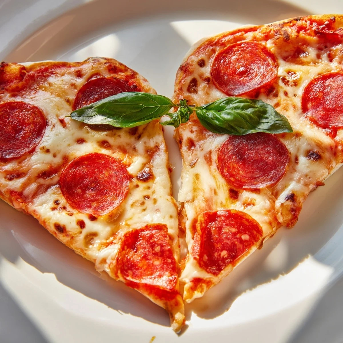 Freshly baked Heart Shaped Pepperoni Pizza with golden crust, bubbly mozzarella, and halal pepperoni slices on a rustic board.