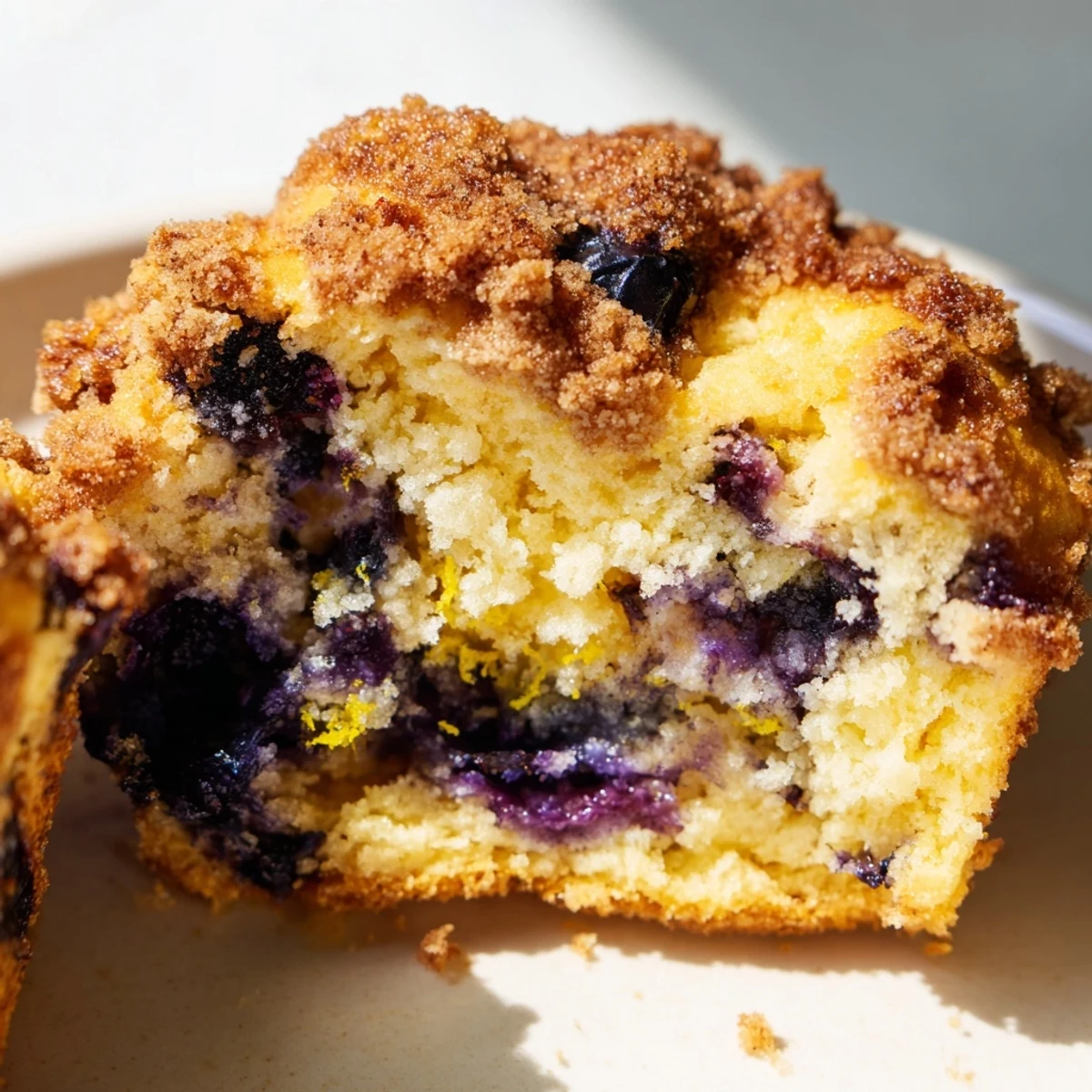 These warm, bakery-style Lemon Blueberry Muffin Tops feature a buttery streusel crust and are perfect for a sweet breakfast or afternoon snack.