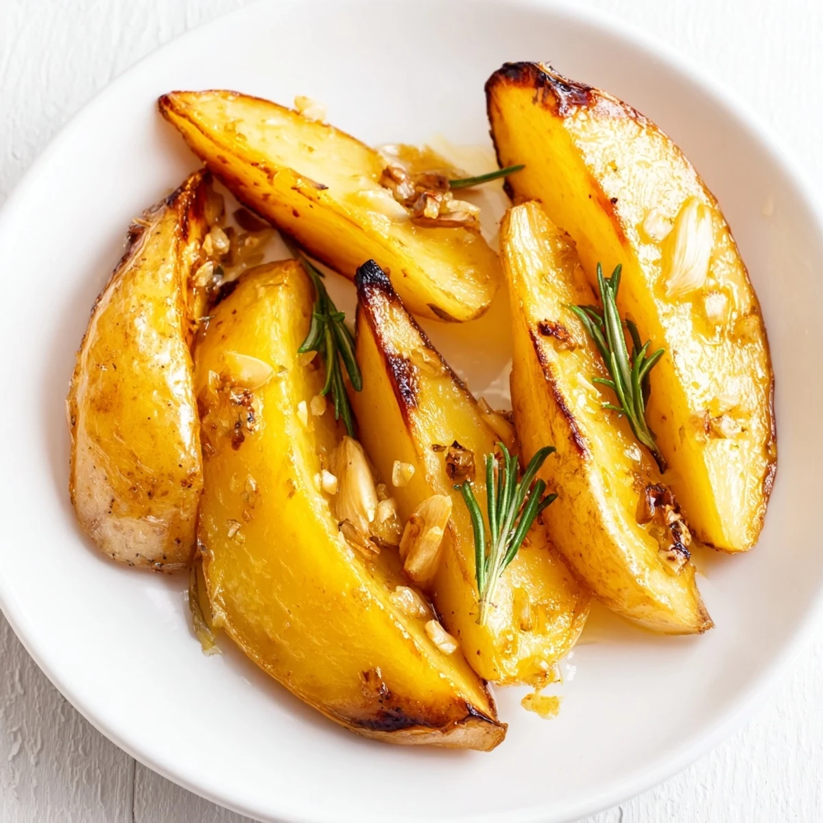 Savory Lemon Potatoes with Fresh Rosemary on a sheet pan, glistening with olive oil and herbs.