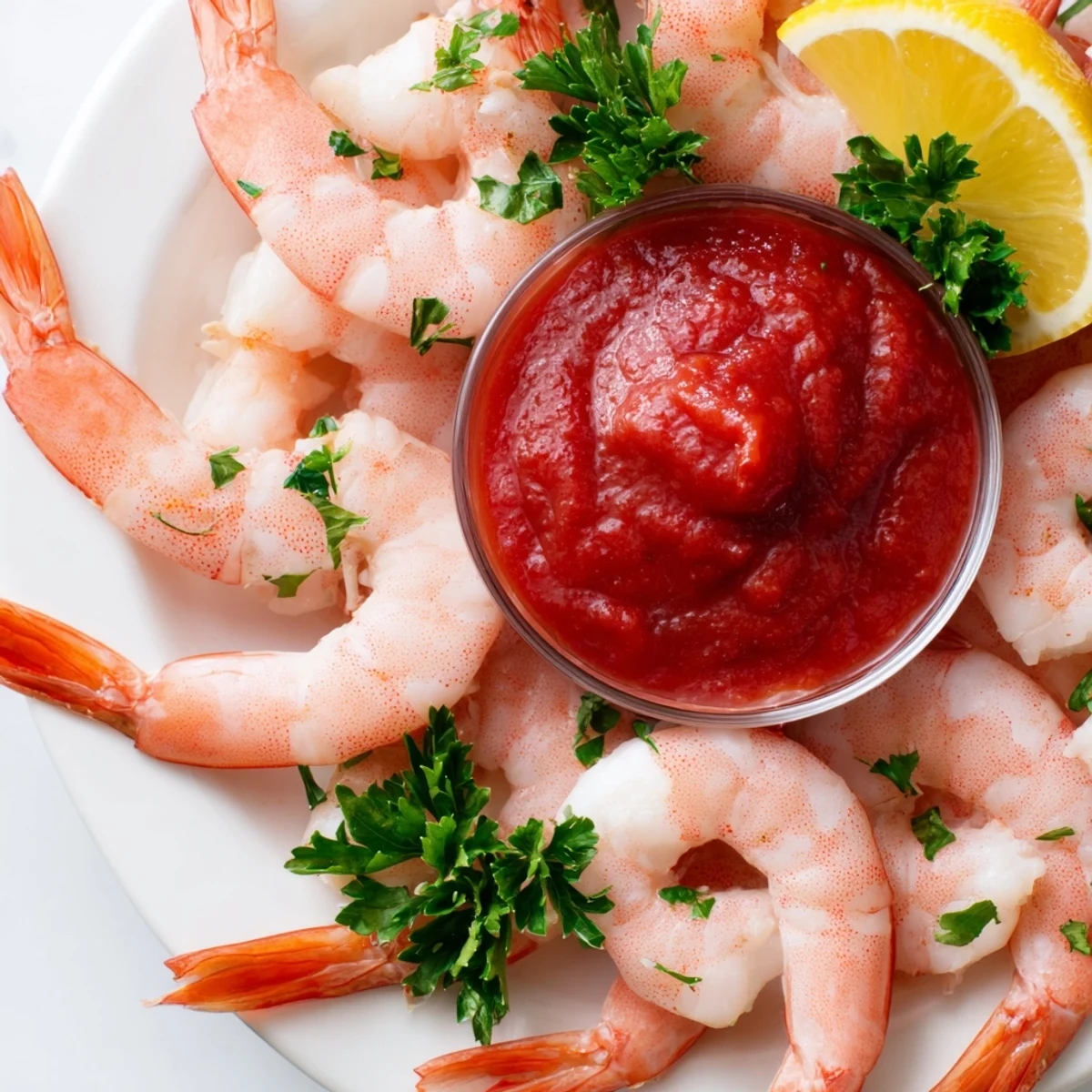 Dinner guests will love this easy Romantic Shrimp Cocktail garnished with fresh parsley, showcasing glistening shrimp and a bright red sauce.