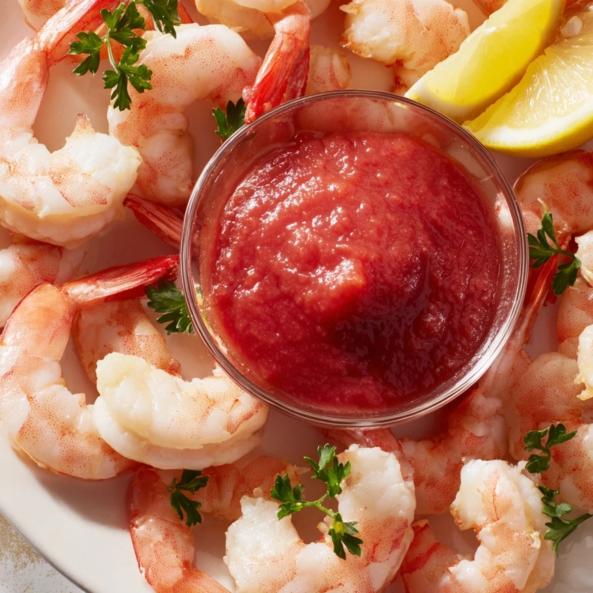 Romantic Shrimp Cocktail features perfectly boiled shrimp, lemon wedges, and a tangy homemade sauce served on ice for a refreshing start.