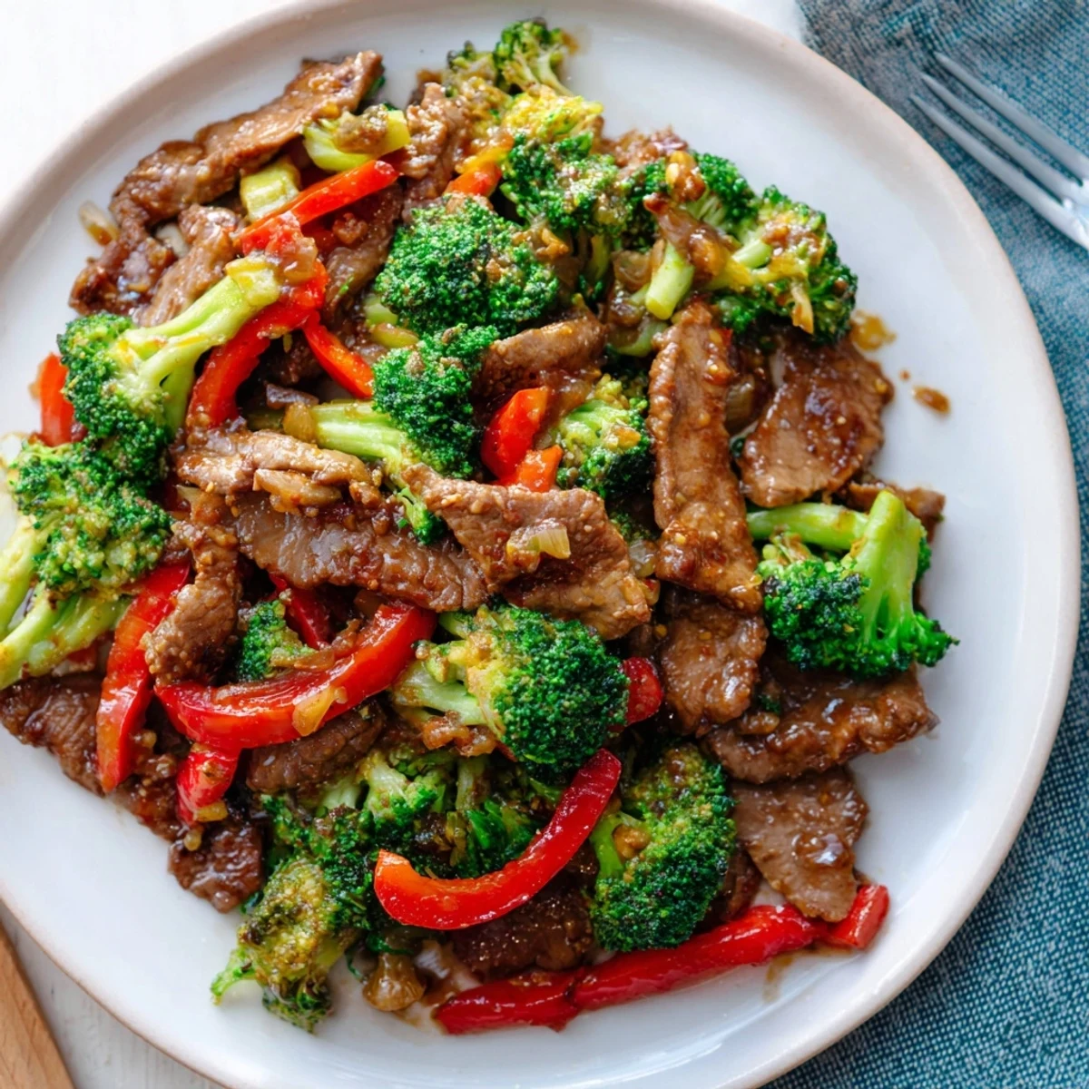 Glossy beef slices and bright broccoli florets coated in a rich, savory garlic sauce in this Beef and Broccoli Stir Fry with Garlic Sauce.