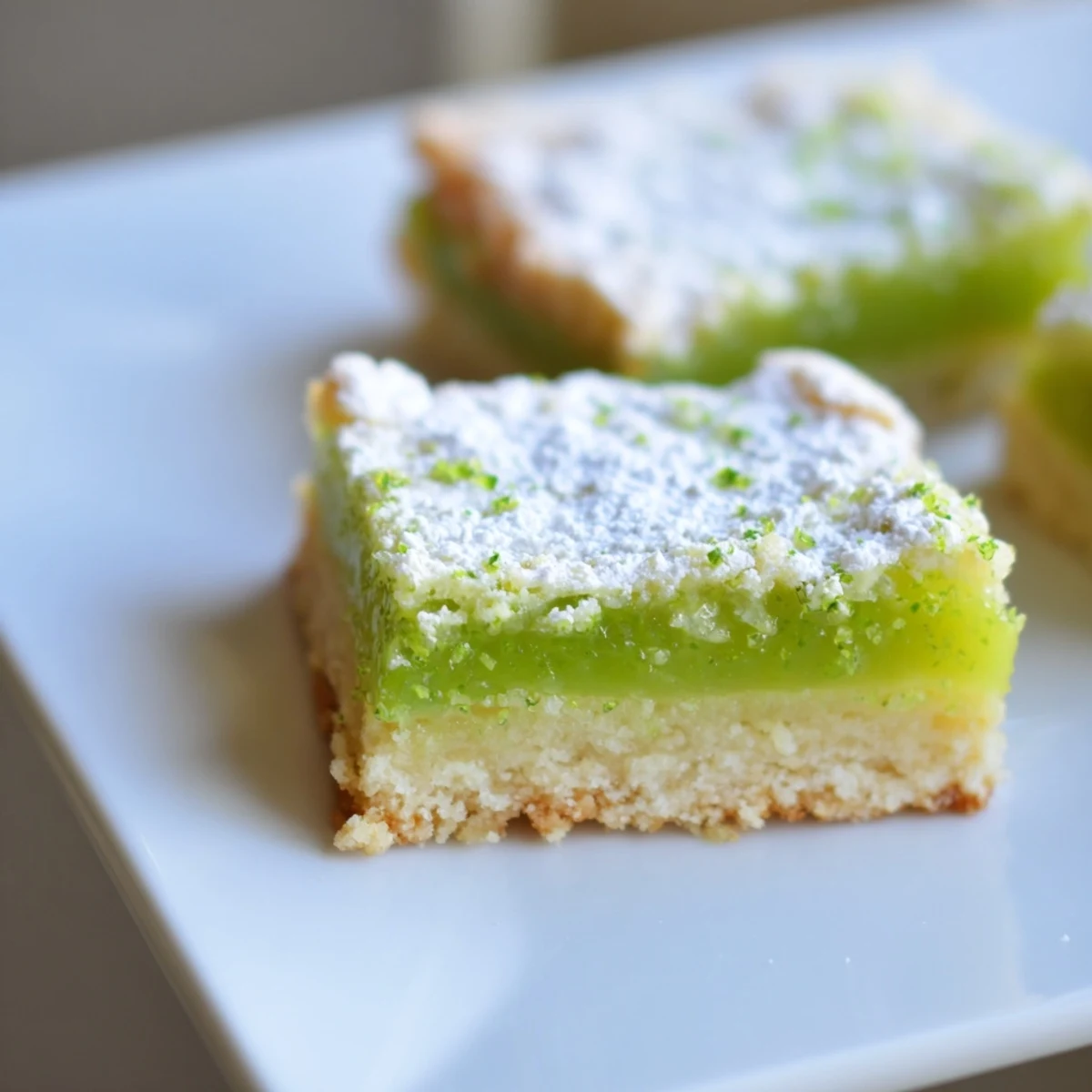 Freshly sliced St. Patrick's Day Lime Bars reveal a tangy, sweet center and a golden shortbread base, perfect for a festive treat.