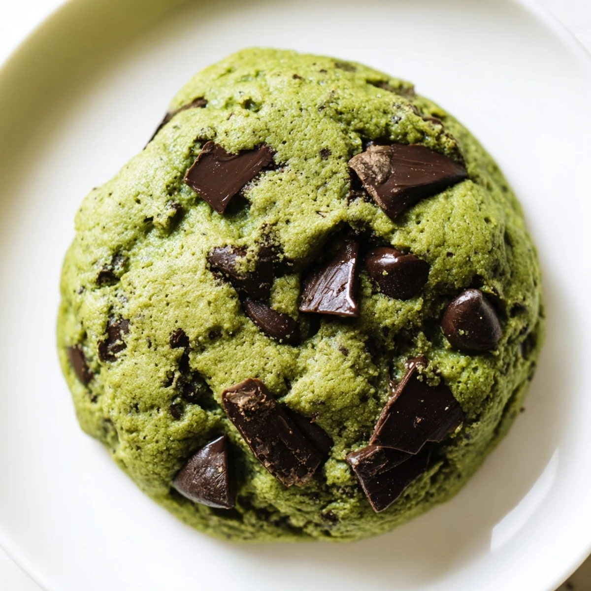 A batch of freshly baked Mint Chocolate Chip Cookies with vibrant green dough and melty chocolate pieces.  