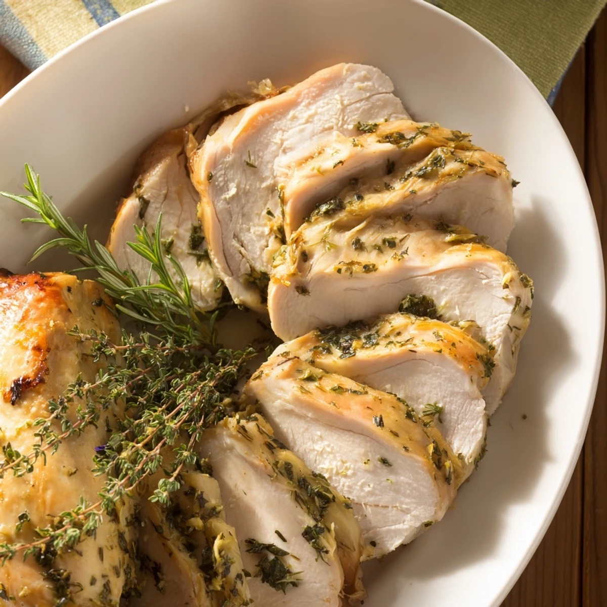 A juicy, golden Savory Herb Roasted Turkey Breast resting under foil, ready for a festive family dinner.