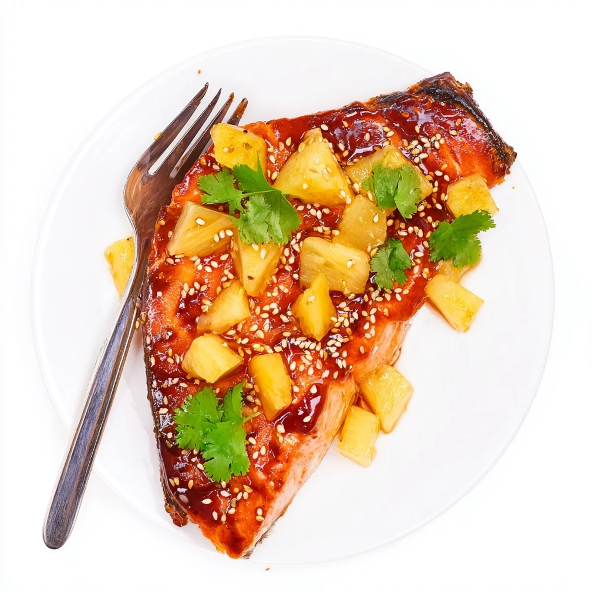 Pineapple Glazed Salmon Fillets served over fluffy rice with steamed broccoli on the side for dinner.