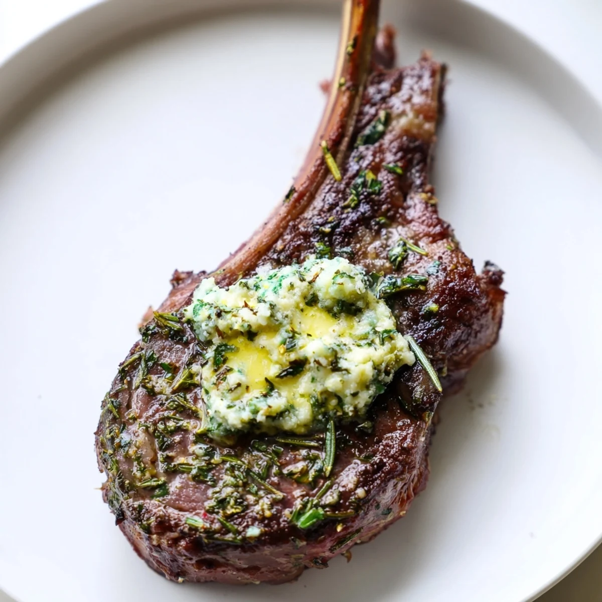 Juicy lamb chops topped with melted lemon butter and fresh parsley, ready to enjoy.
