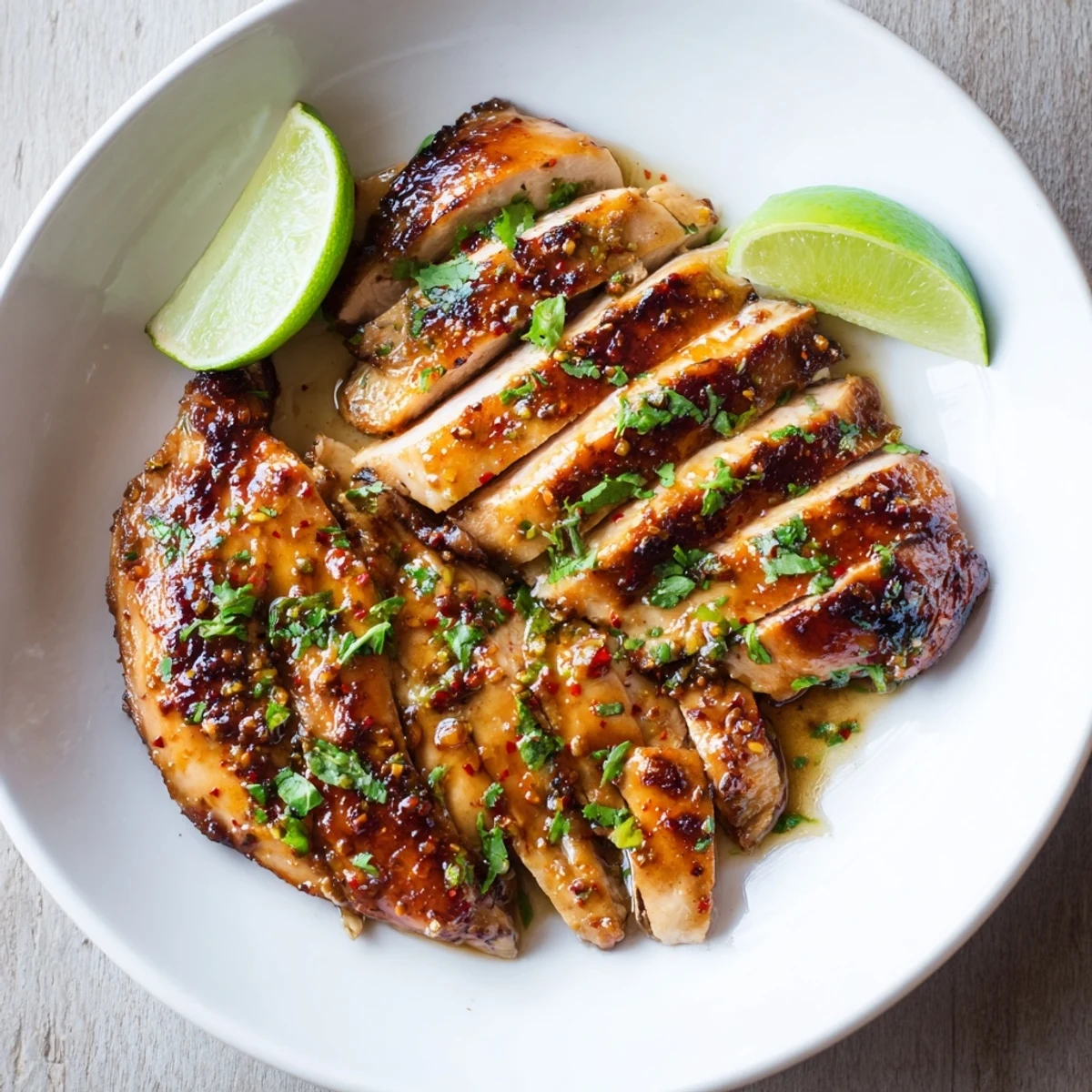 Spicy Honey Lime Chicken fresh off the grill, showcasing char marks and a glossy, sweet-and-tangy honey lime sauce.