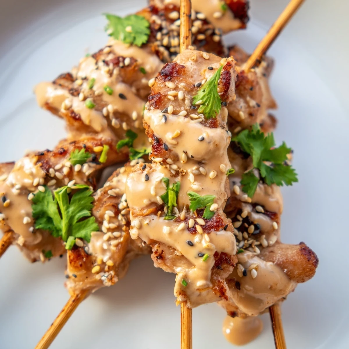 Skewered chicken glazed with Bang Bang sauce, served over steamed rice for a flavorful weeknight dinner.