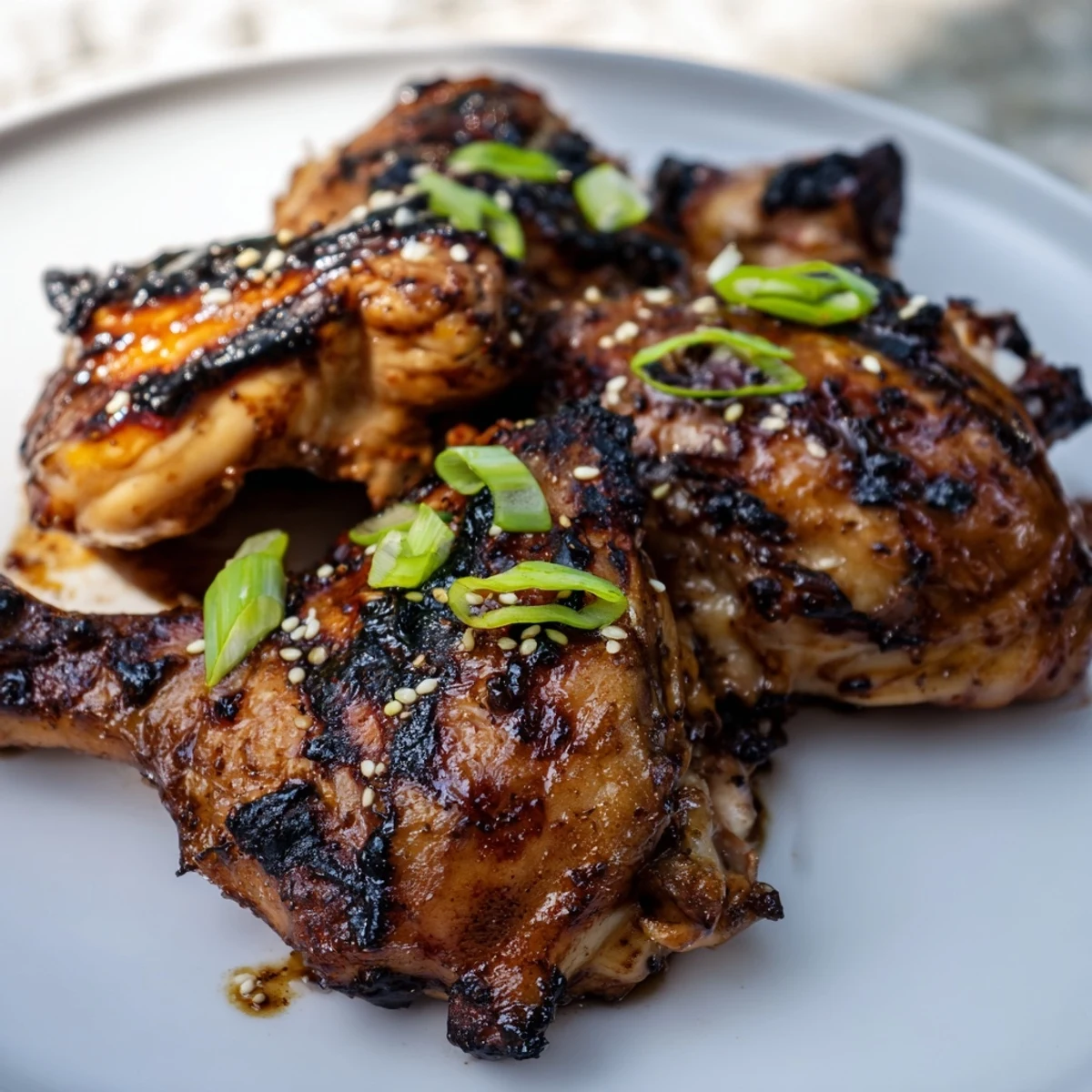 Succulent Hawaiian Huli Huli chicken served on a platter garnished with fresh pineapple chunks and sliced scallions.