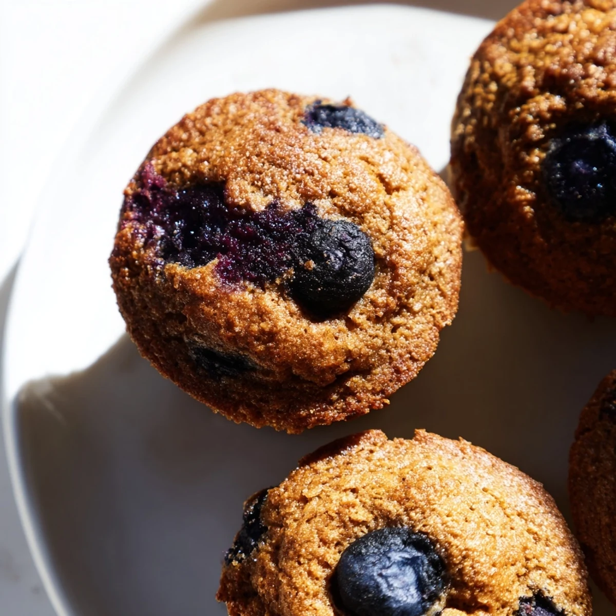 Freshly baked Blueberry Protein Muffins with Greek Yogurt showcasing a golden crumb and juicy berries.