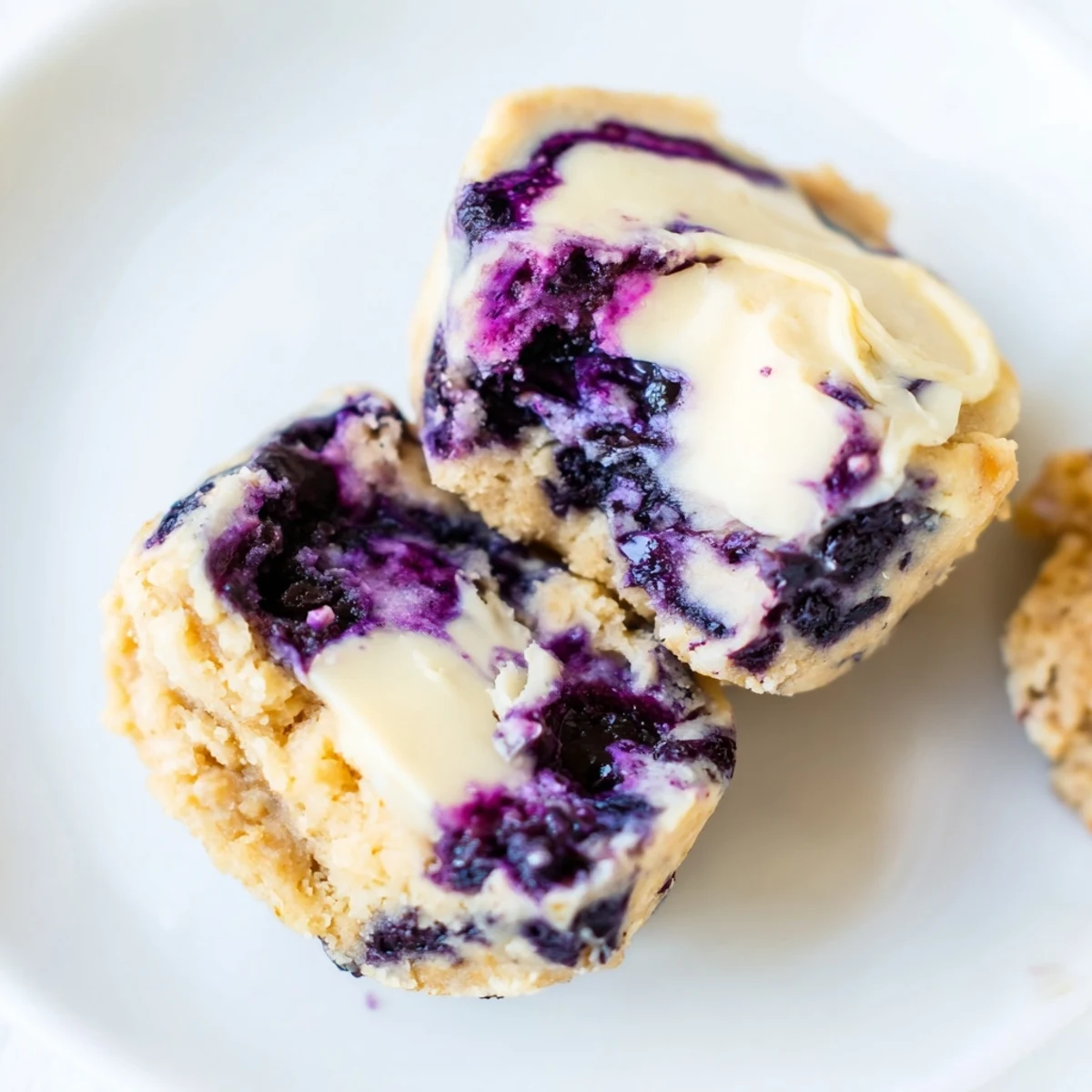 These no-bake Blueberry Cheesecake Protein Bites are arranged on a wooden board, ideal for a healthy high-protein snack.