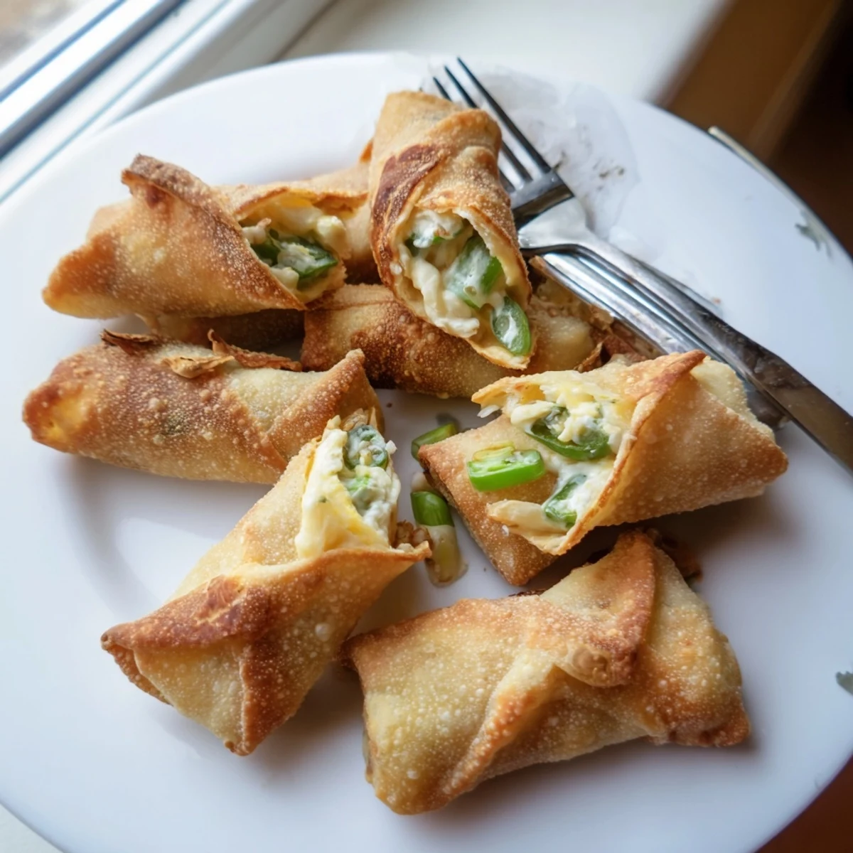 Mini Jalapeño Popper Egg Rolls arranged on a rustic board with dipping sauce for game day.