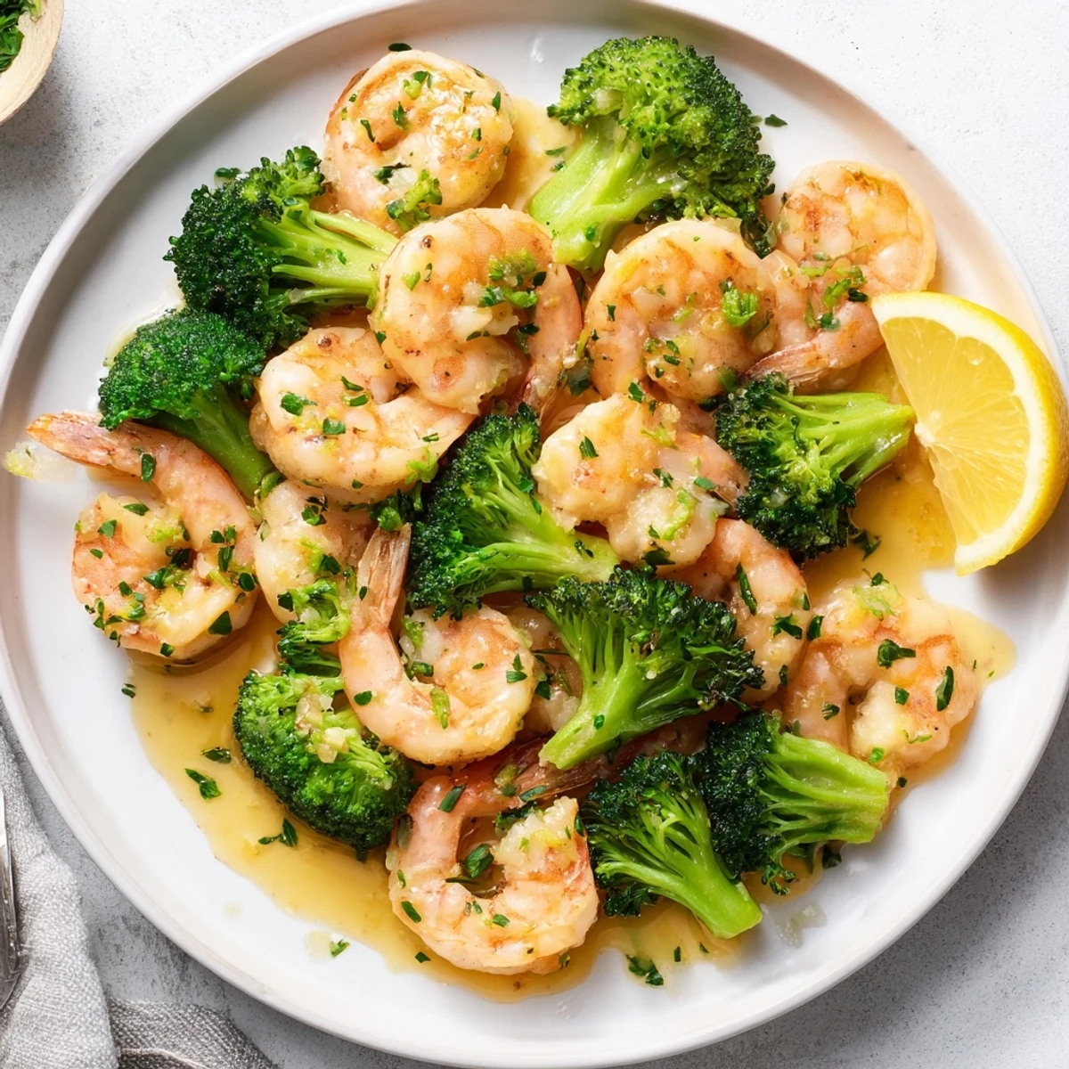 Golden Honey Garlic Butter Shrimp & Broccoli served over fluffy white rice with a glossy sauce.