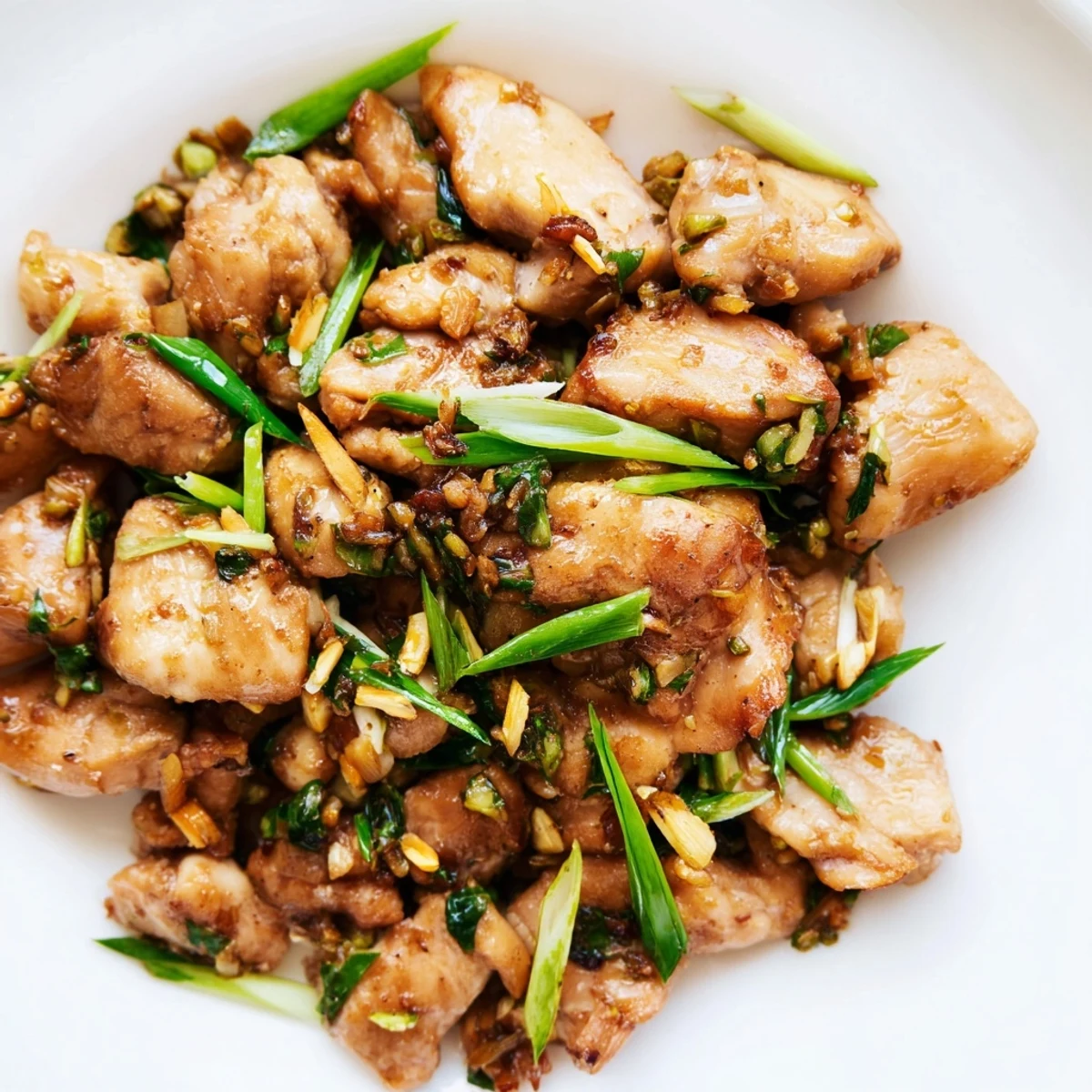 Juicy Vietnamese Lemongrass Chicken thighs are sizzling in a wok with onions and fresh herbs for a savory dinner.
