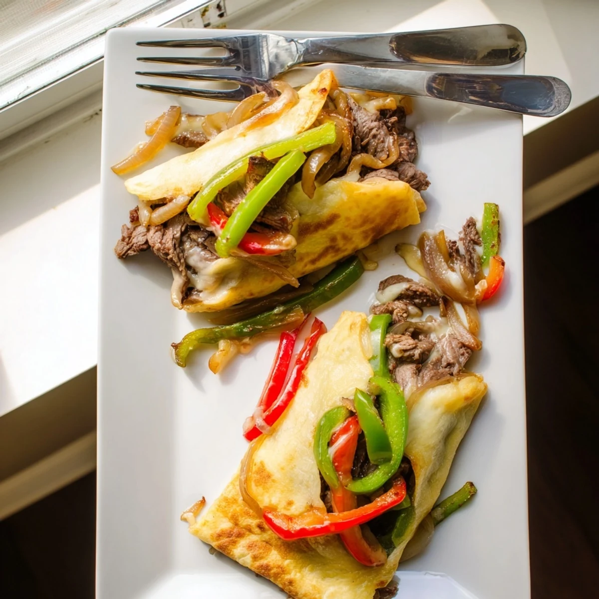 Golden-baked Ultimate Keto Philly Cheesesteak Rolls with melted provolone, sliced open to reveal tender steak and sautéed peppers.