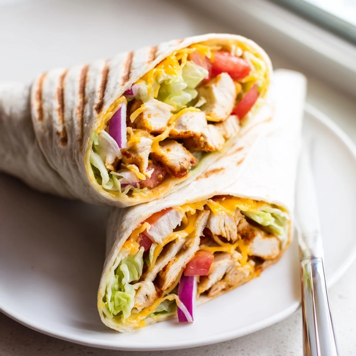 Cheesy Garlic Chicken Wraps wrapped in foil and served on a plate with a side of dipping sauce.