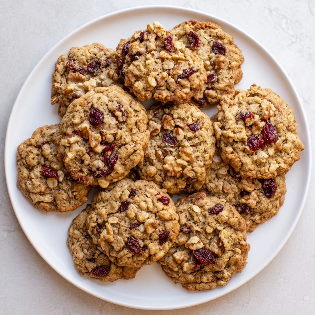 Warmly spiced chai oatmeal craisin cookies with chewy oats and tart cranberries on a cooling rack.