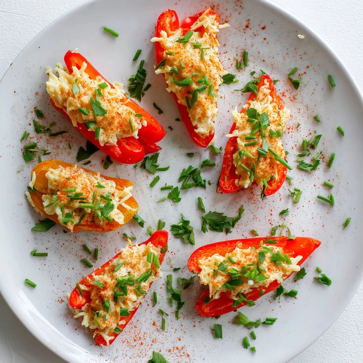 Colorful roasted sweet peppers filled with savory cream cheese blend, air fried to golden perfection