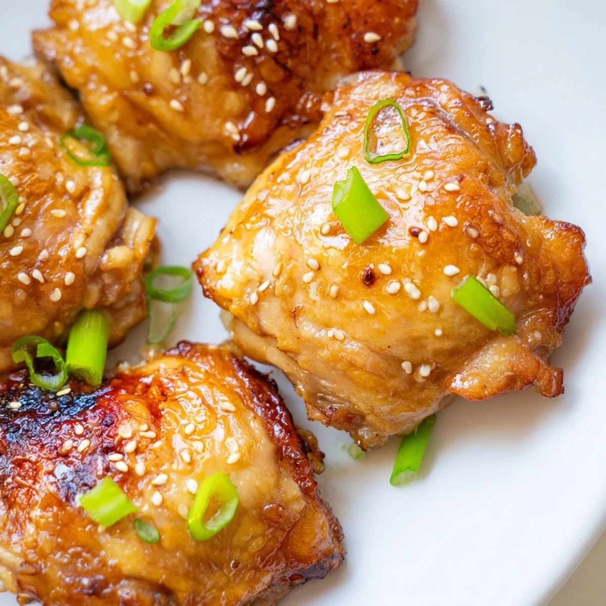 Oven-roasted five spice chicken with caramelized marinade served on a white platter