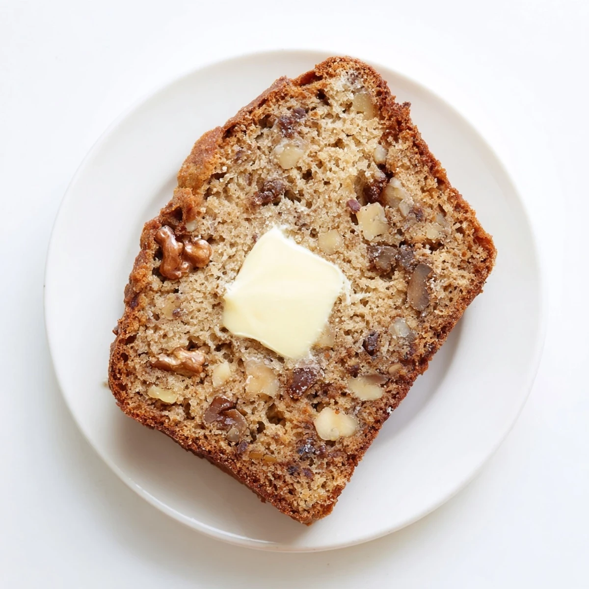 Golden brown moist banana bread loaf with a cracked top, freshly baked and sliced on a wooden cutting board