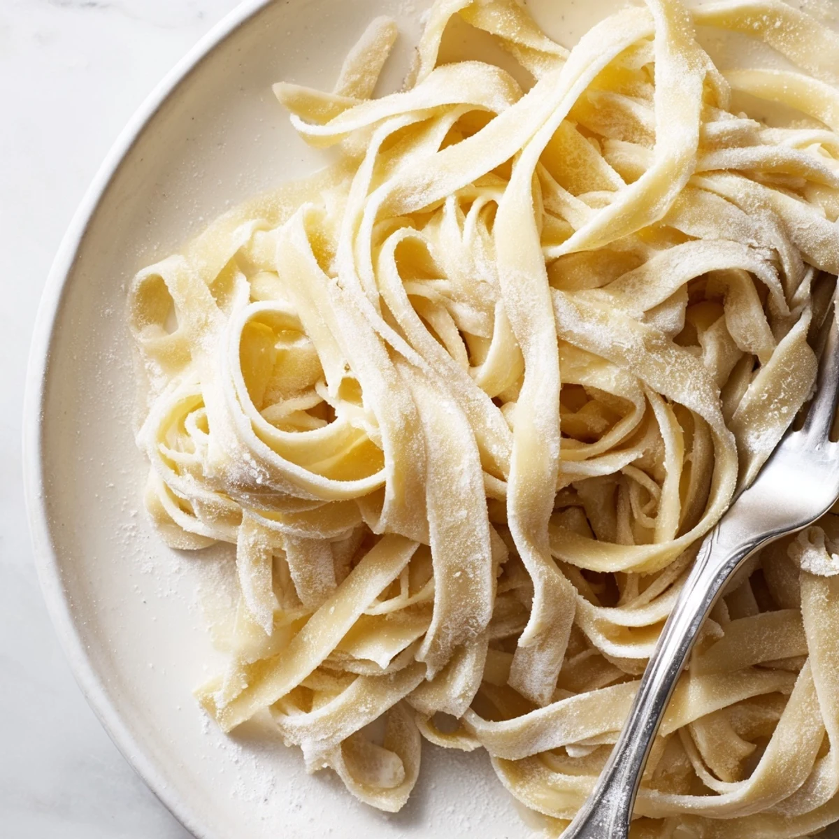 Rustic homemade sourdough pasta arranged in nests ready for boiling water