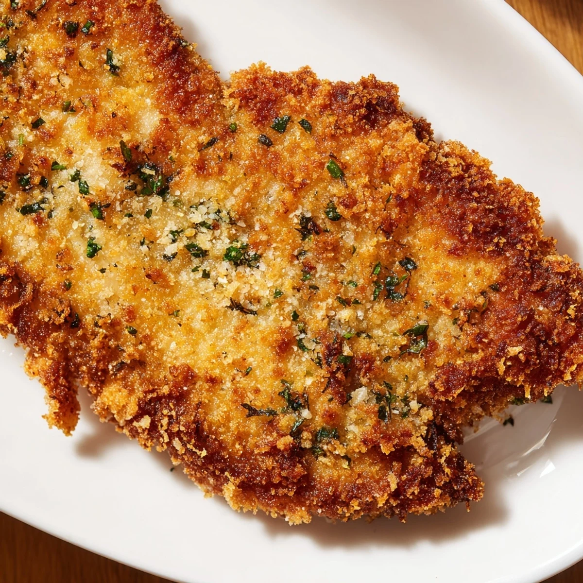 Golden Italian chicken cutlets with crispy Parmesan breadcrumb coating served with fresh lemon wedges