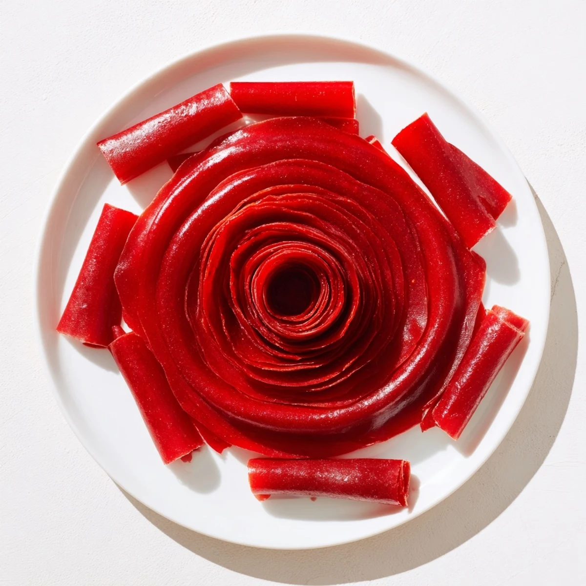 Colorful homemade fruit roll ups spread on parchment paper, ready to cut and roll