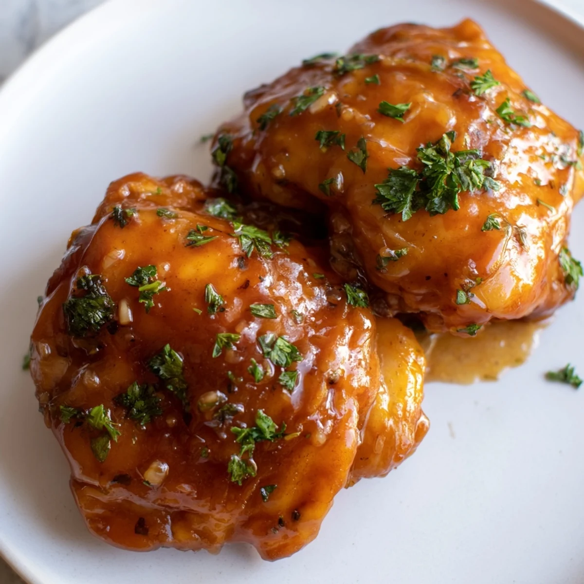 Savory chicken pieces simmered in thick caramelized apple cider glaze with cinnamon hints