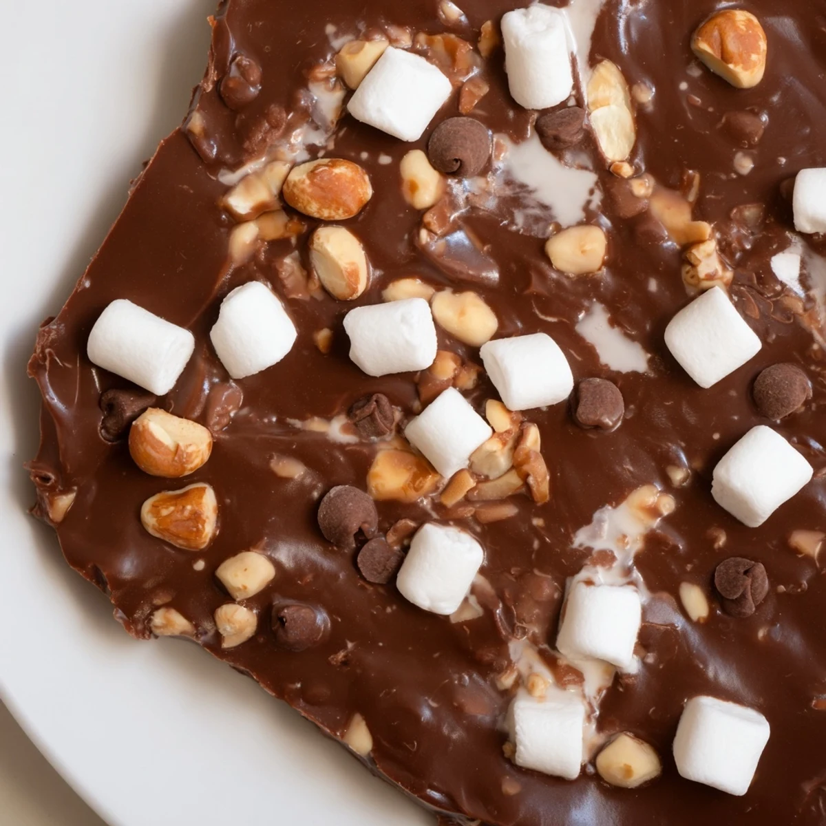 Creamy homemade Rocky Road fudge squares studded with fluffy marshmallows and roasted peanuts