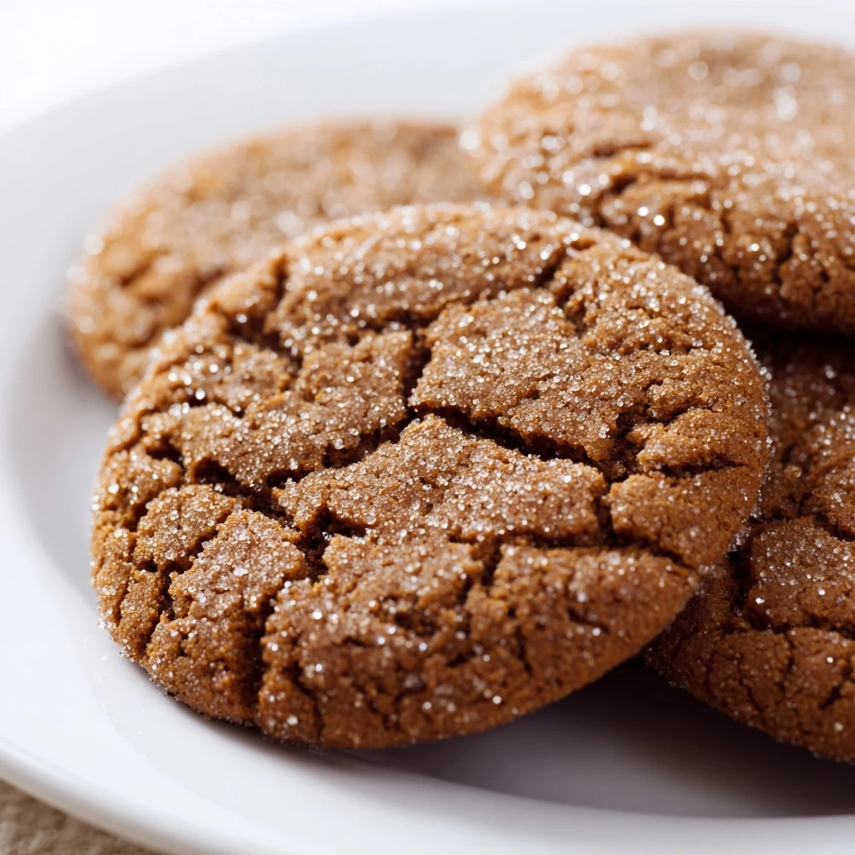 Freshly baked gingersnap cookies cooling on wire rack with their signature cracked surface visible