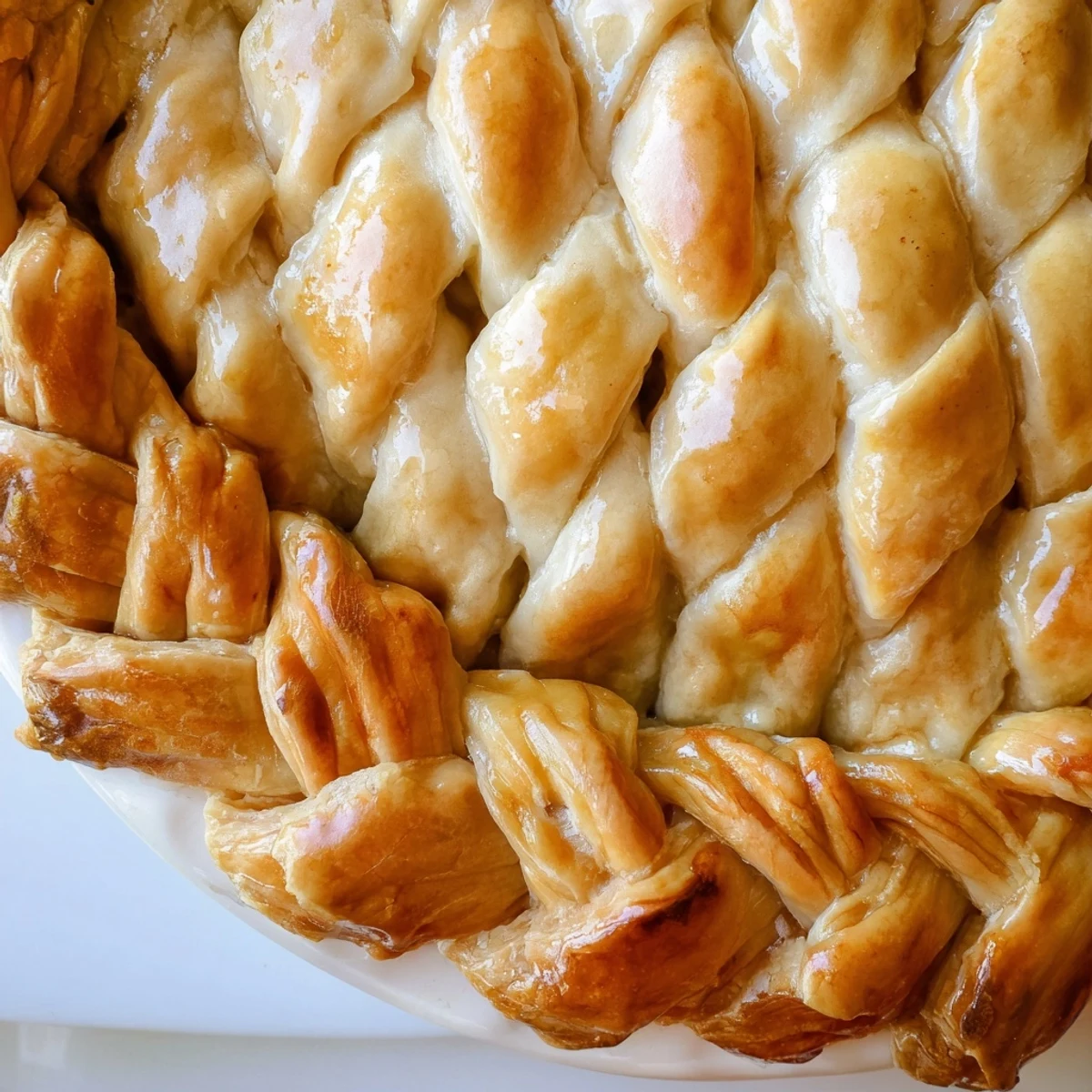 Flaky buttery pastry featuring an elegant fishtail braid border brushed with egg wash for shine