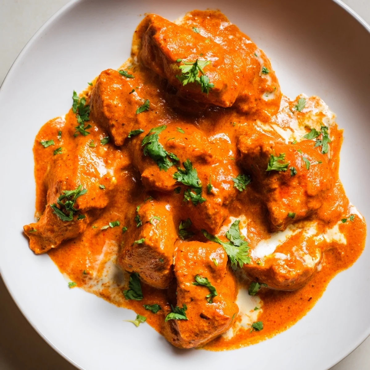 Creamy Instant Pot butter chicken served over fluffy white basmati rice with fresh cilantro garnish