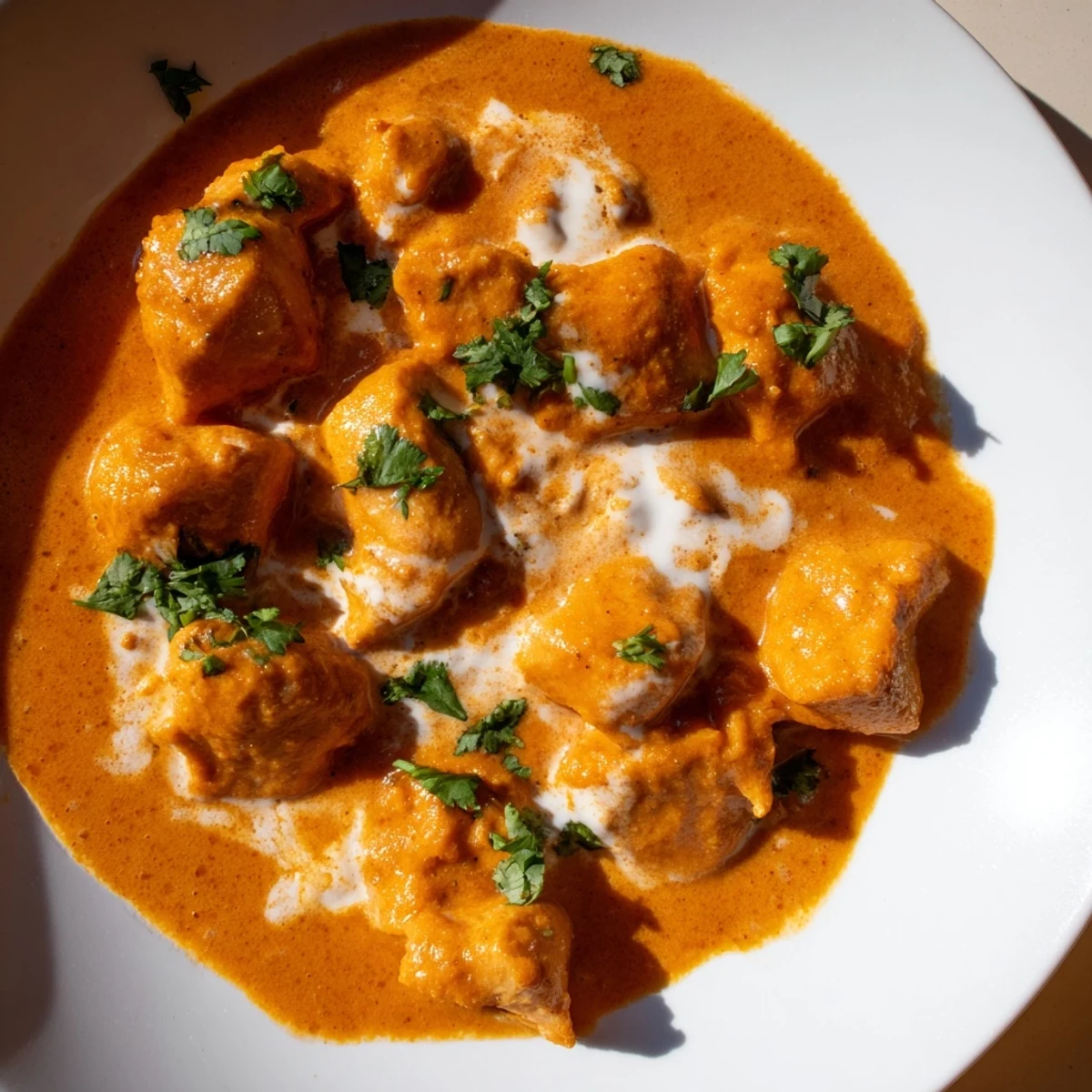 Tender pieces of spiced chicken simmered in rich tomato sauce finished with heavy cream