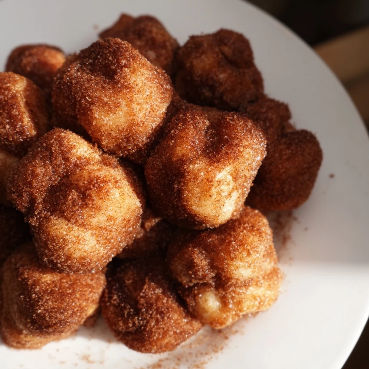 Golden high protein no sugar monkey bread with gooey cinnamon coating and tangy Greek yogurt glaze drizzled over the warm pull-apart pieces