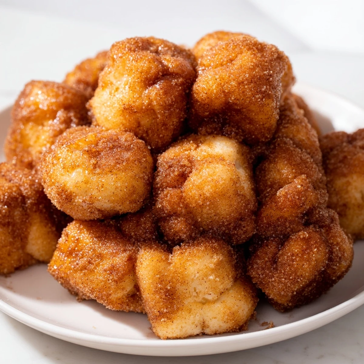 Bundt pan filled with sugar-free monkey bread featuring fluffy cinnamon-dusted dough balls baked to golden perfection for a healthy protein-packed dessert