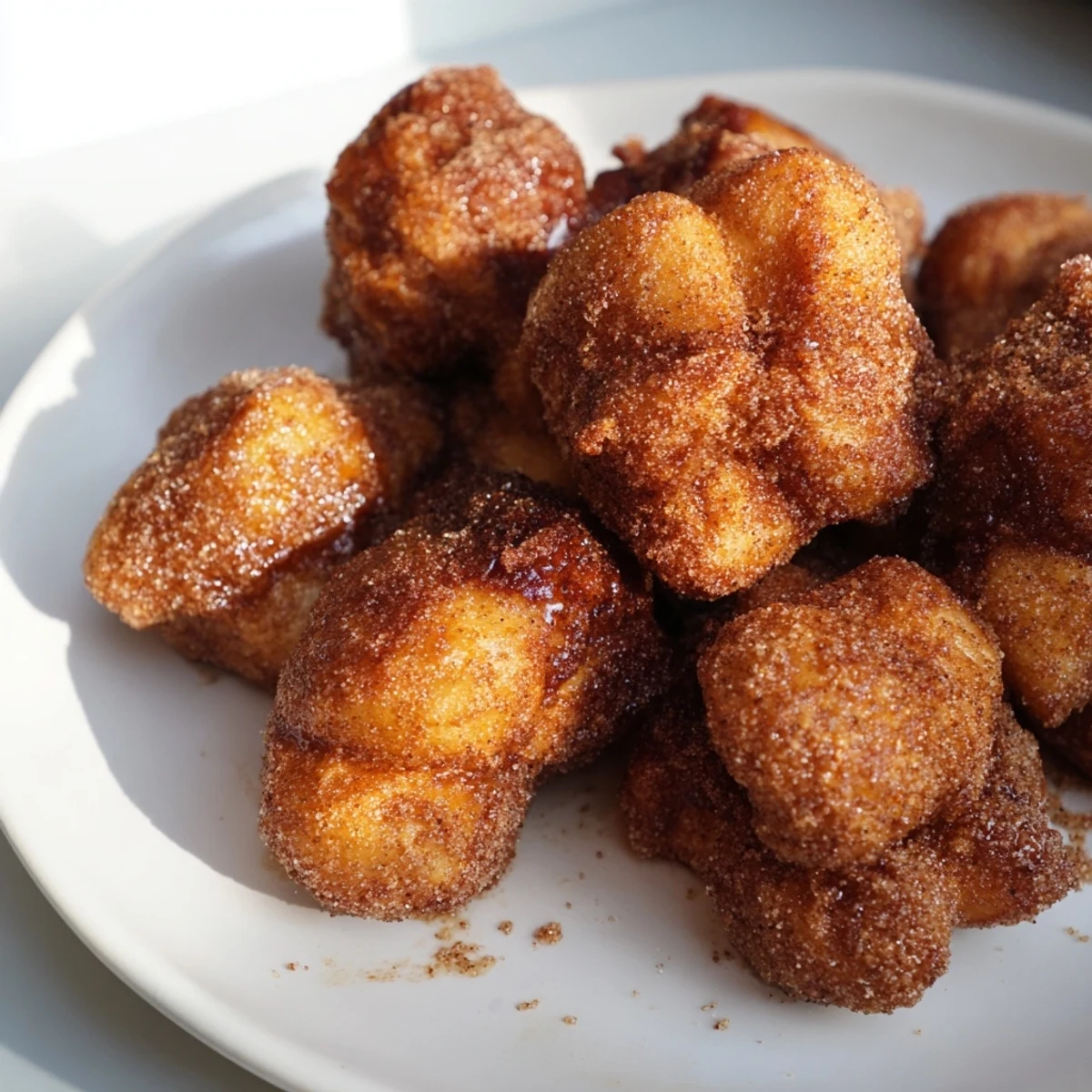 Warm high protein no sugar monkey bread fresh from the oven showing soft pull-apart pieces coated in sweet cinnamon and butter mixture