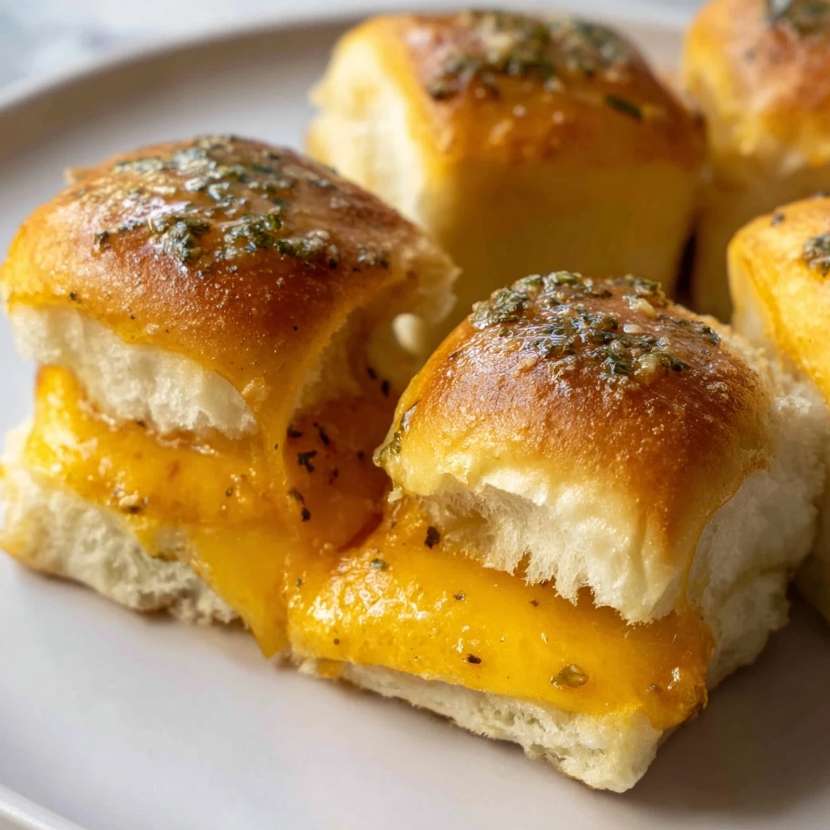 Crispy mini grilled cheese Hawaiian rolls arranged on a platter as a crowd-pleasing party appetizer