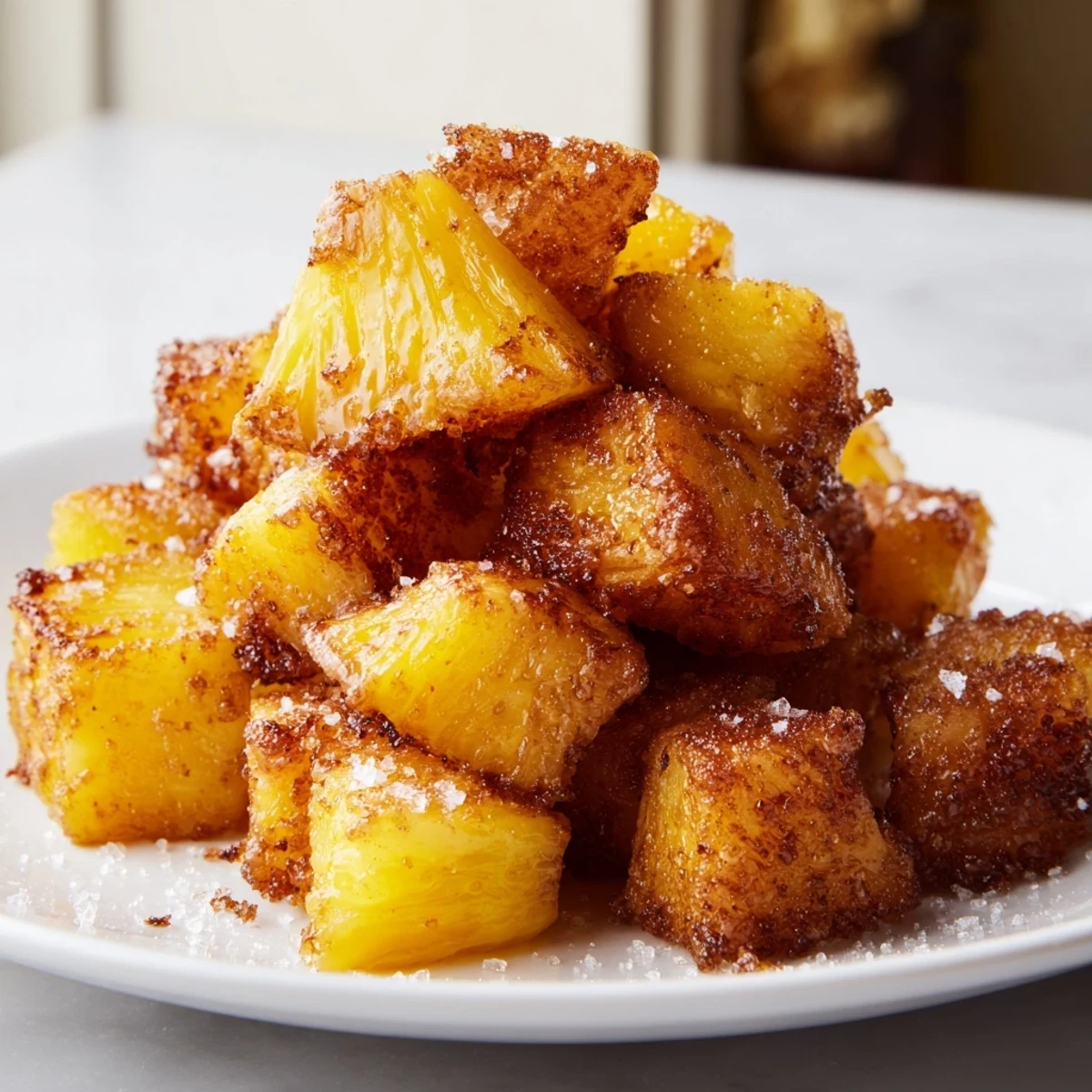 Sweet Air Fryer Pineapple Chunks tossed with brown sugar and served fresh