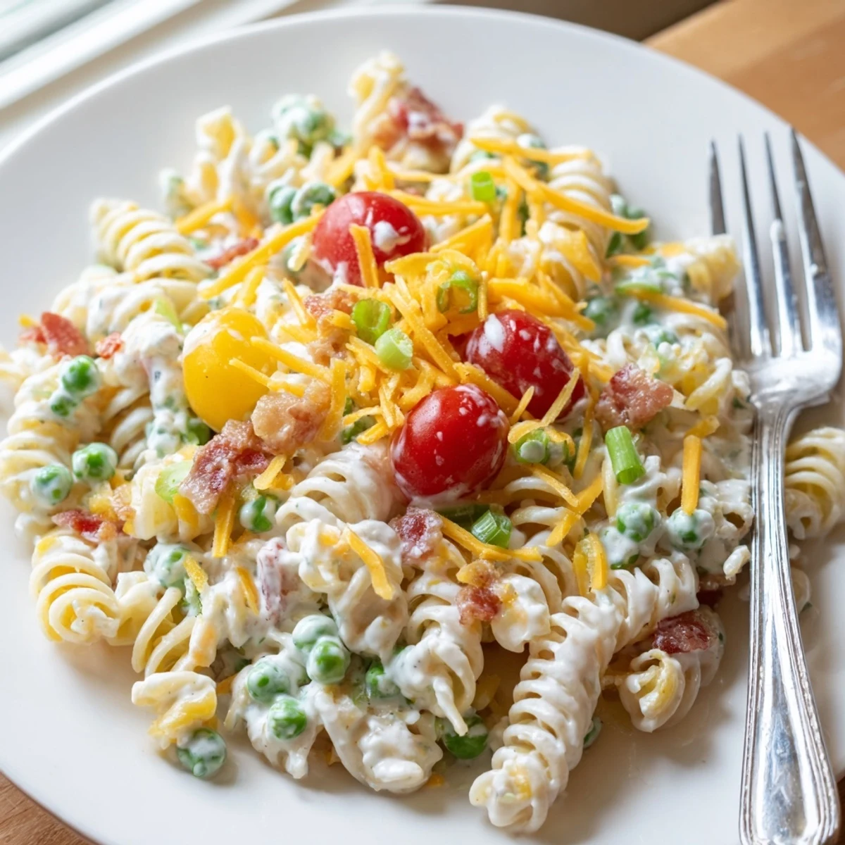 Colorful addictive crack pasta salad served chilled in a rustic bowl.