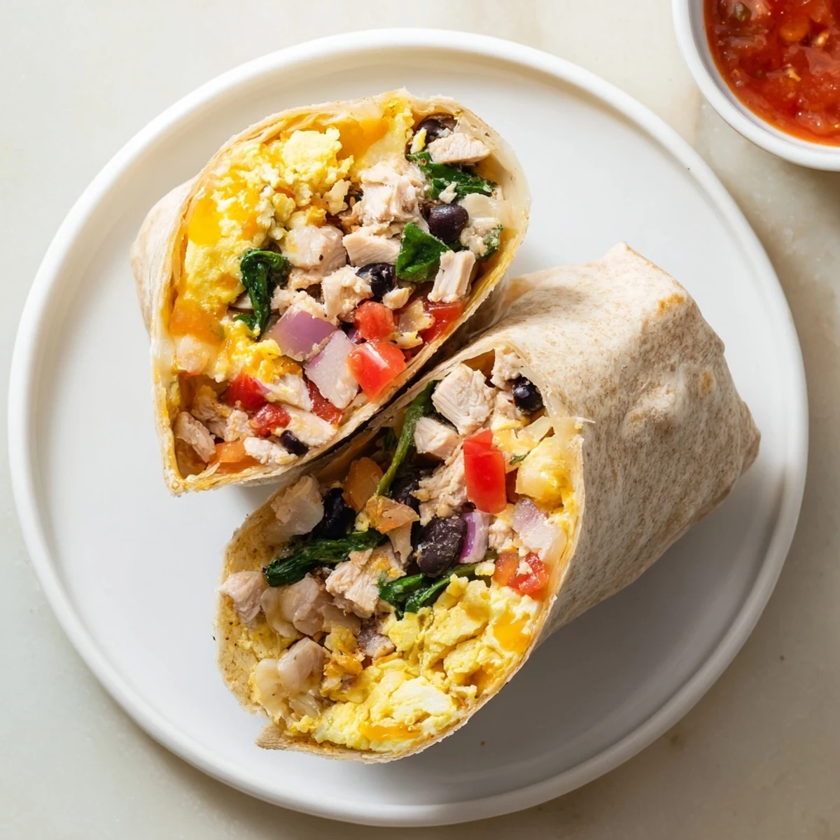 Skillet-fresh Protein Breakfast Burrito oozing cheddar, turkey, bell pepper aroma