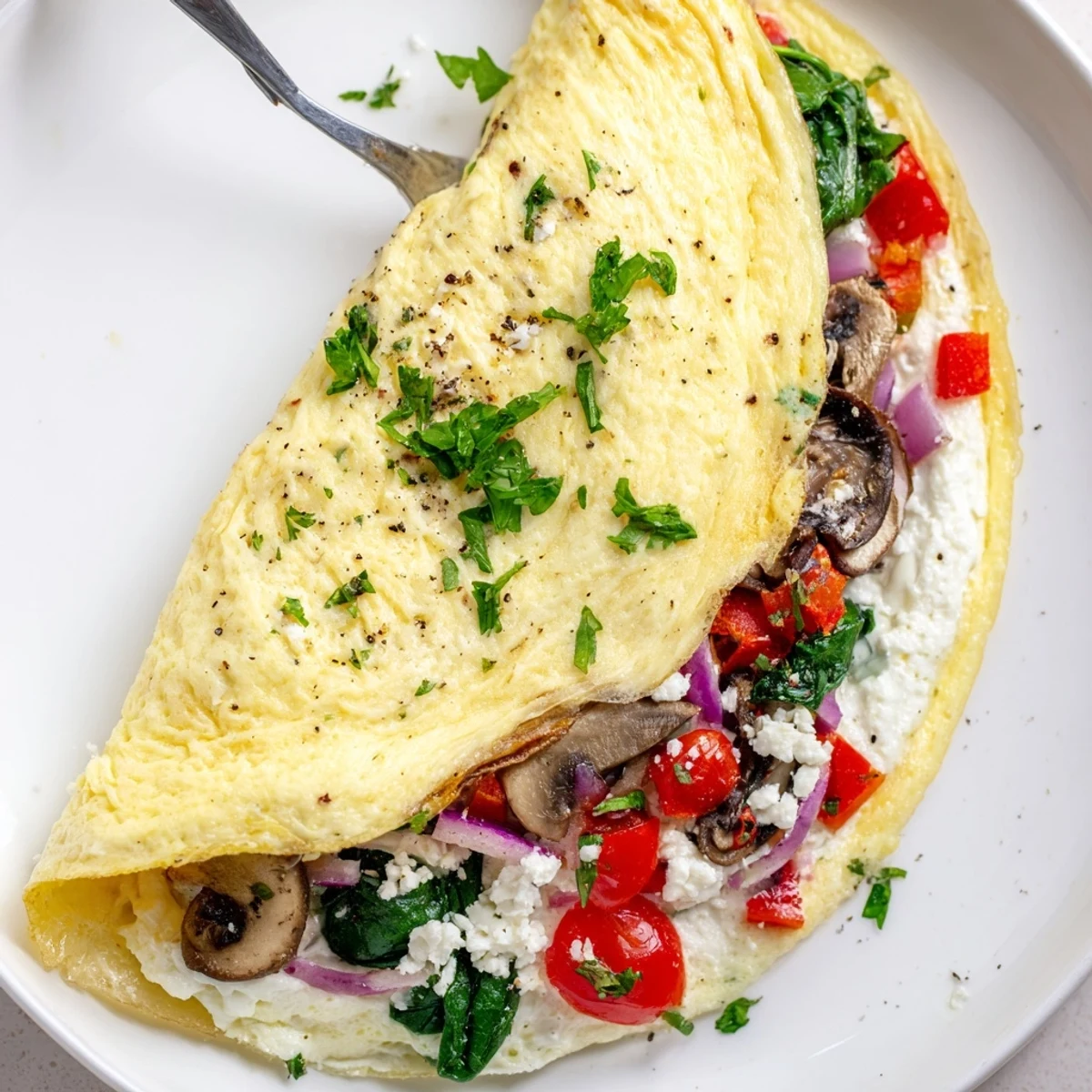 Warm Egg White Omelette with Vegetables served with whole grain toast and parsley