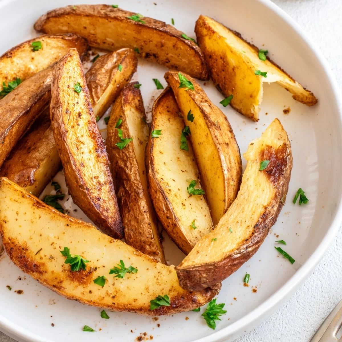 Hand tossed Potato Wedges with paprika and rosemary, ready for dipping.
