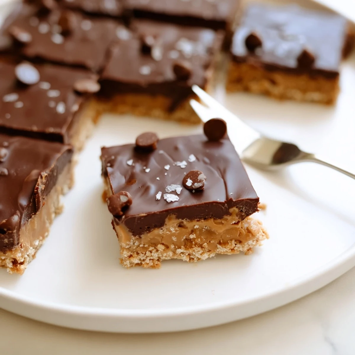 Sliced No Bake Peanut Butter Bars with creamy center and crunchy crumbs