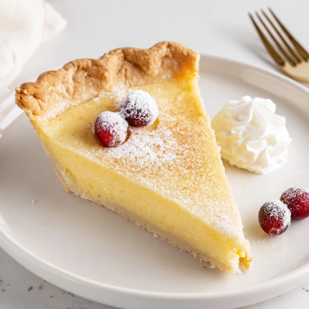 Slices of Christmas Eve Custard Pie With Cinnamon Vanilla on a wire rack, cooling