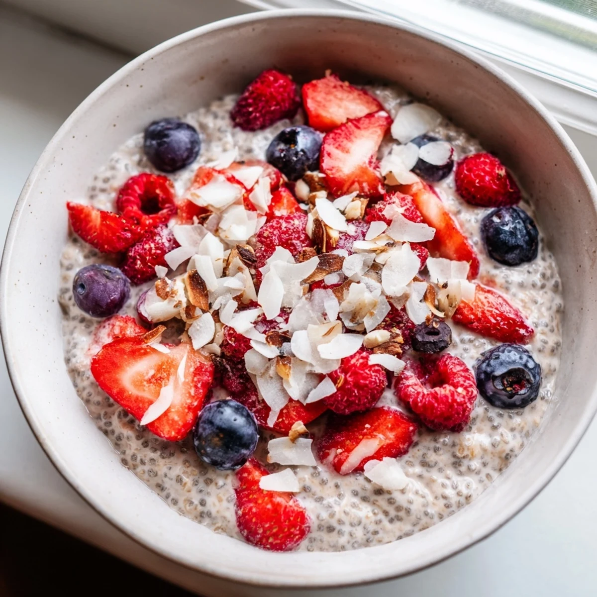 Vegan chia pudding recipes served chilled with vibrant fruit and crunchy nut toppings