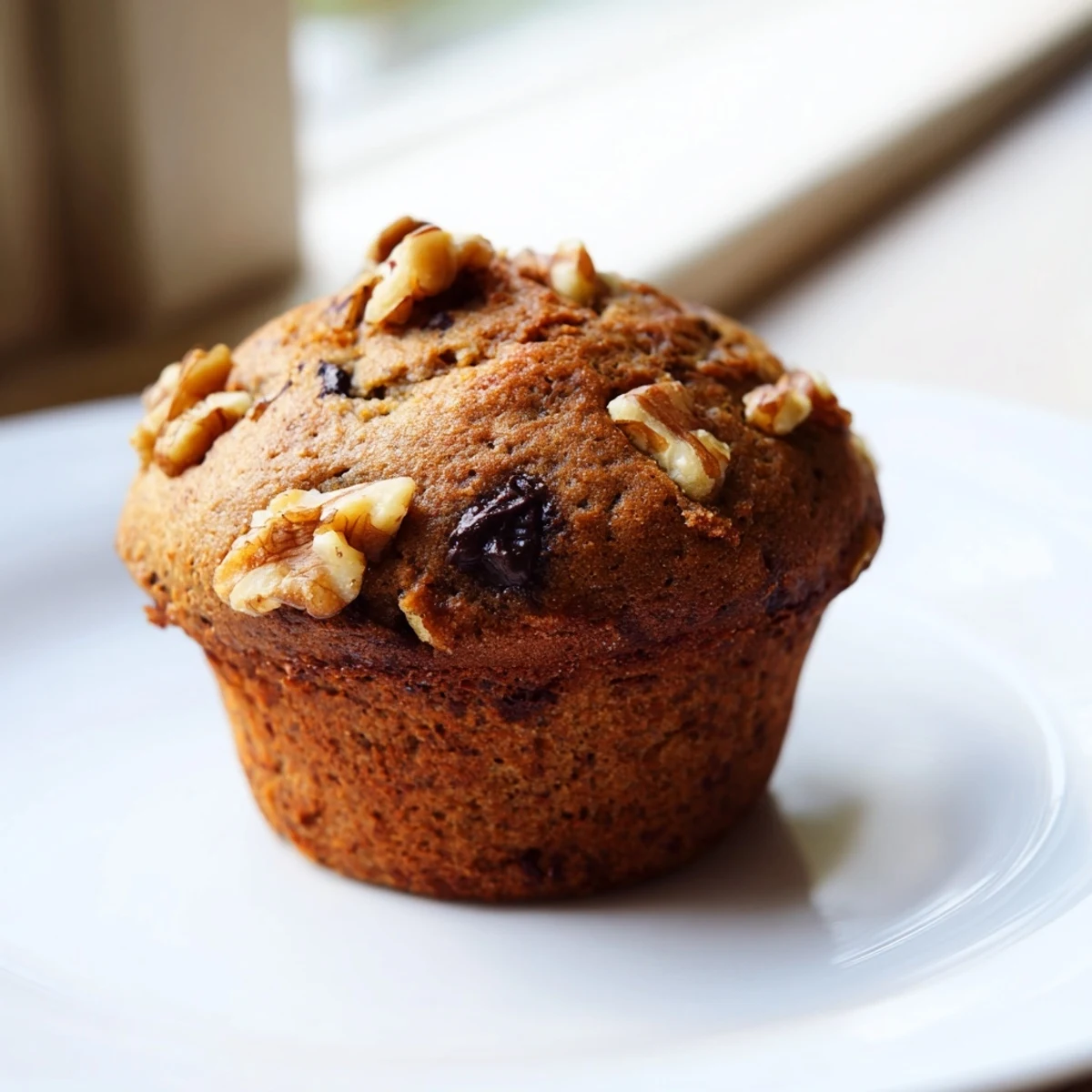 Basket of moist healthy banana nut muffins sprinkled with pecans ready for breakfast